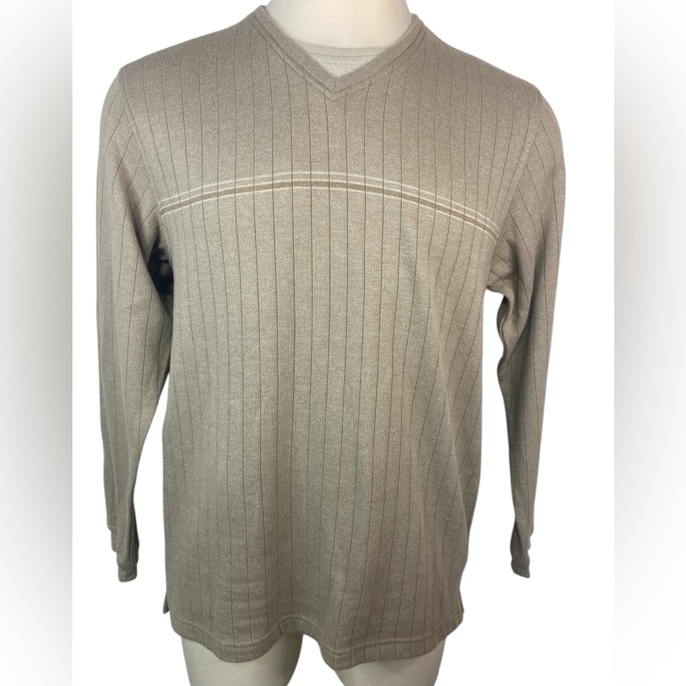 Geoffrey Beene Men's Beige Long Sleeve V-Neck Sweater Medium